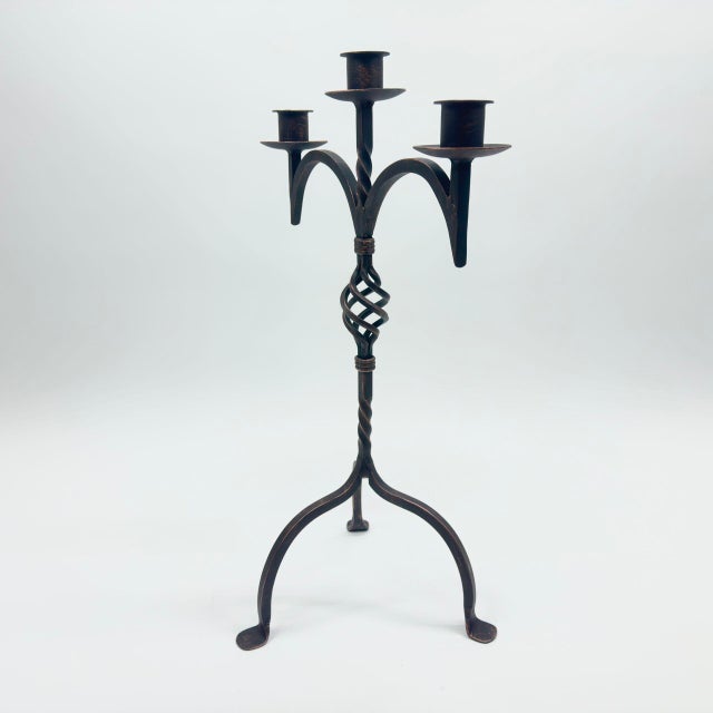 Hand Forged Iron Candelabra 24.5″ (62cm) Bronze Electrostatic Finish Grand Tabletop Centerpiece Wedding Decor For Sale - Image 9 of 9