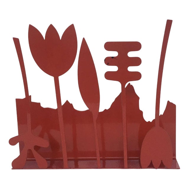 Red Painted Metal Piccolo Eden Sculpture by Annamaria Gelmi, 1980 For Sale