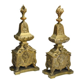 Regence Style Antique Bronze Chenets Firedogs Andirons For Sale