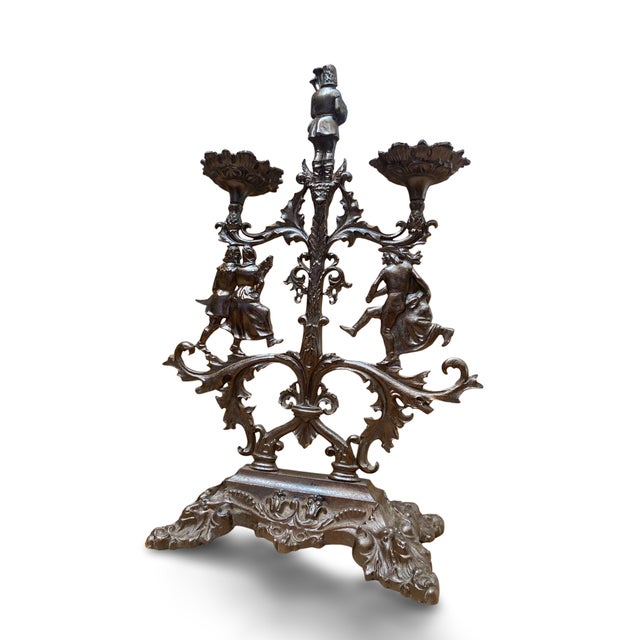 Gothic Revival Patinated Wrought Iron Candelabra, 19th Century For Sale - Image 4 of 17