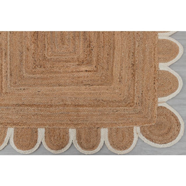 Boho Chic White Scallop Edge Jute Rug Runner 2.5x12Ft. For Sale - Image 3 of 13