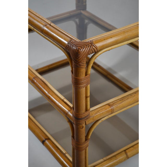 Vintage Bamboo and Smoked Glass Three-Tier Side Table, 1970s For Sale - Image 6 of 11