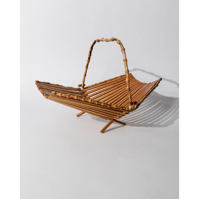 Vintage Wood and Bamboo Foldable Fruit Basket, 1960s For Sale - Image 6 of 11