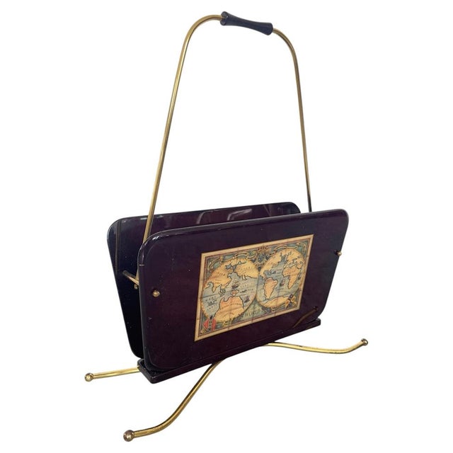 Mid-Century Modern Mid-Century Italian Magazine Rack with Handle in the style of Gio Ponti, 1950s For Sale - Image 3 of 11