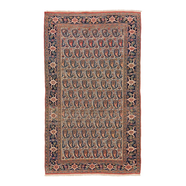 4 X 6 Antique Malayer Persian Beige Wool Rug With Boteh Design For Sale