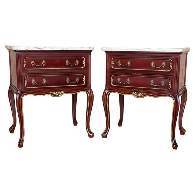 20th Century Pair of Spanish Raspberry Red Wooden Two drawers Nightstands For Sale - Image 10 of 18
