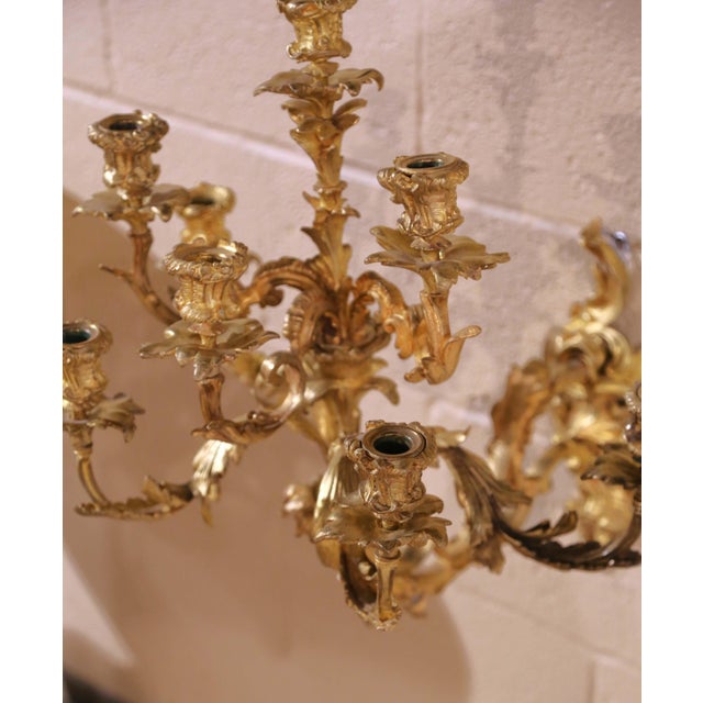 Pair of 19th Century French Louis XV Rococo Bronze Dore Eight-Light Wall Sconces For Sale - Image 12 of 13