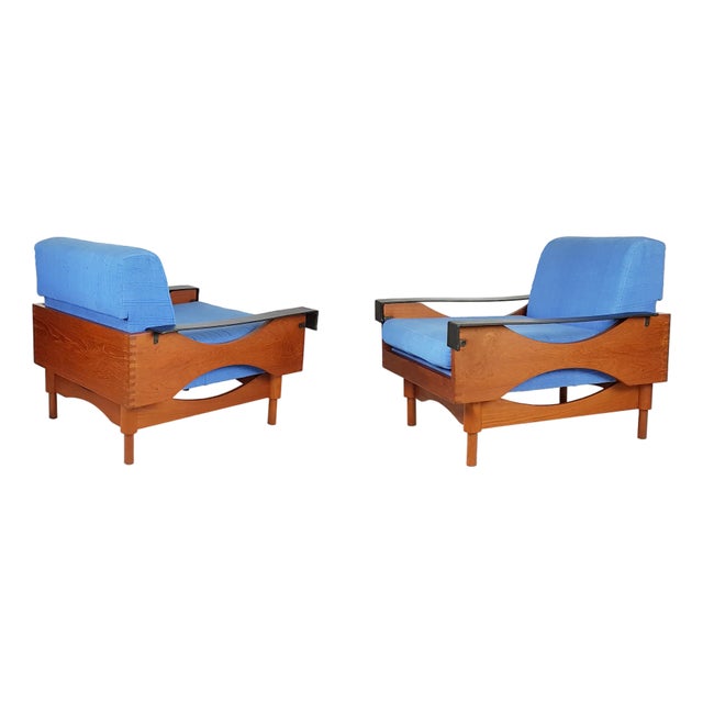 Black Skai & Teak Kimono Armchairs by Sergio Saporiti for Fratelli Saporiti, 1960s, Set of 2 For Sale