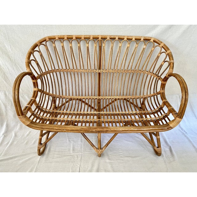 Mid-Century French Bamboo & Rattan Settee Bench For Sale In Los Angeles - Image 6 of 9