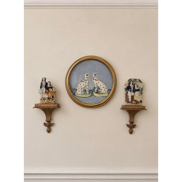 “The Dalmatians ” a 16” Round Framed Painting of Staffordshire Dalmatians by Michelle Heimann. For Sale - Image 4 of 4