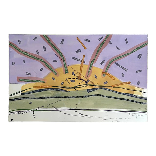 Barbara Beck 2002 Abstract Landscape Painting on Paper - Signed/Dated/Unframed For Sale
