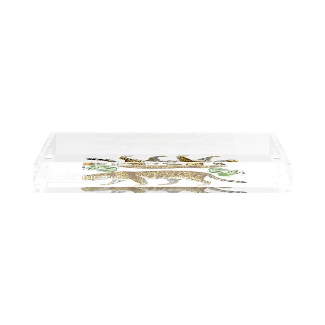 Leopard Seeing Double White Acrylic Rectangle Decorative Tray, Small For Sale - Image 4 of 9