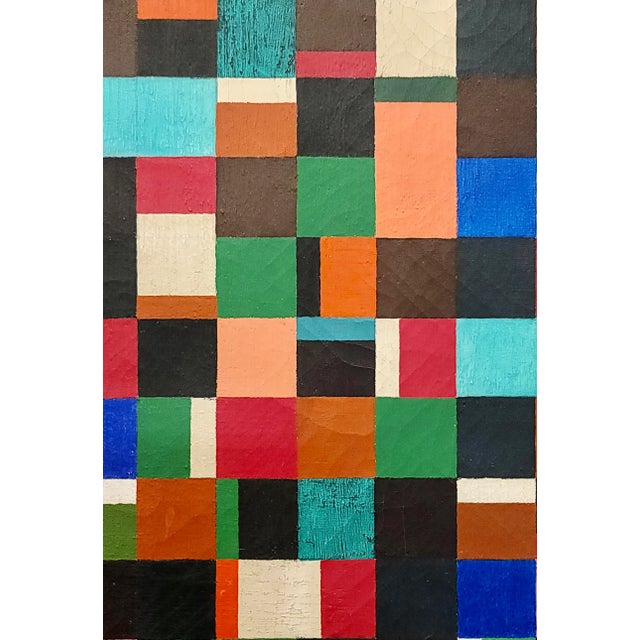 Red Wilfred Easton Pribble -Geometric Composition of Multi Color Squares-1952 Oil Painting For Sale - Image 8 of 12