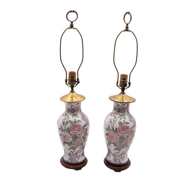 Pair of Porcelain Chinoiserie Jar Style Table Lamps For Sale