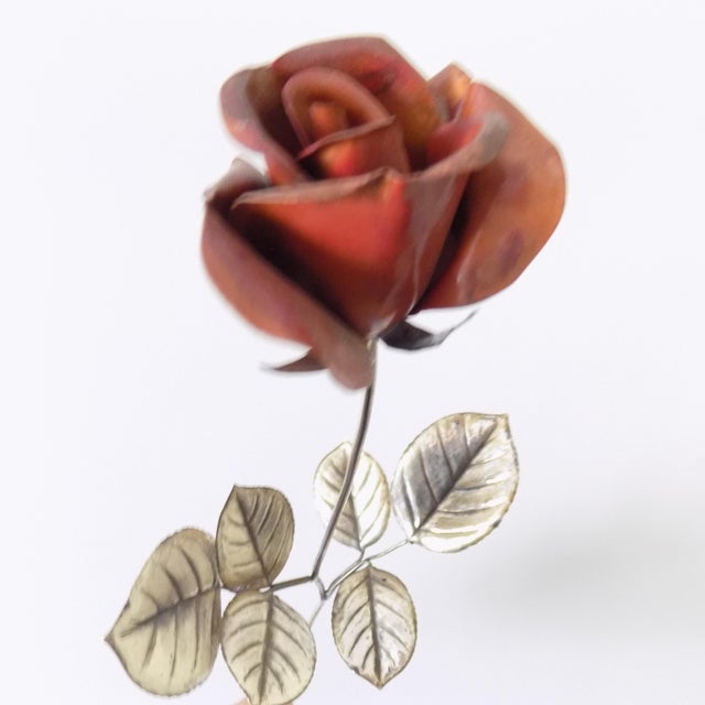 Vintage Italian Handmade Sterling Silver 925 Long Stem Enameled Red Rose, Padua, Italy, 1970s For Sale - Image 14 of 18