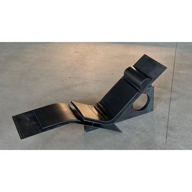 Lineae chaise longue in blended iron & italian leather by d´ark atelier unique piece dimensions: d 55 x w 220 x h 90 cm....