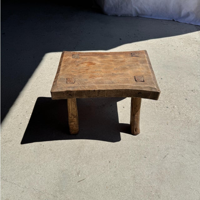 Small Wabi-Sabi Rectangular Arched Occasional Stool in Teak, 1980s For Sale - Image 11 of 11