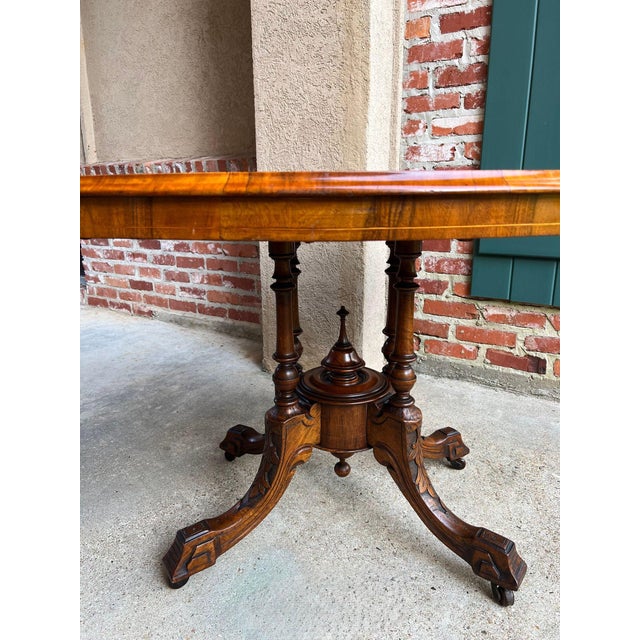 Antique English Center Breakfast Table Burl Walnut Tilt Top Inlaid Oval C1890 For Sale - Image 11 of 18