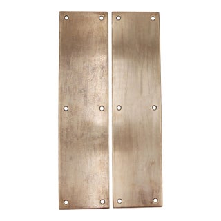 Pair of Vintage Polished Brass 14 In. Door Push Plates For Sale
