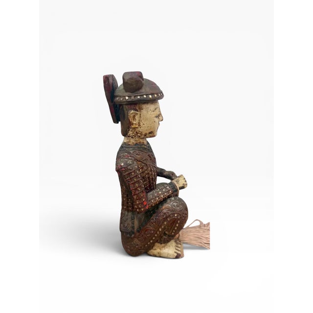 Mid 20th Century Hand-Carved Chinese Figural Sculpture of Seated Musician With Drum For Sale - Image 4 of 14