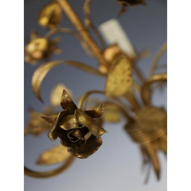 Metal Hans Kögl Hollywood Regency Gilt Rose & Wheat Five-Arm Chandelier, 1970s For Sale - Image 7 of 15