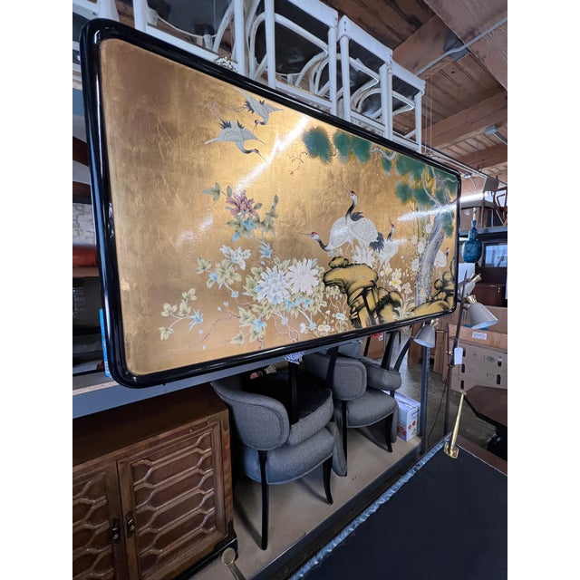 Wood Two Spoleto Chairs and One Piece of Art (Painted Cranes With Gilding on a Wood Panel) For Sale - Image 7 of 18