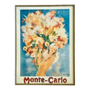 Framed Monte-Carlo Travel Poster Featuring Girl With Flowers by Jean Gabriel Domergue
