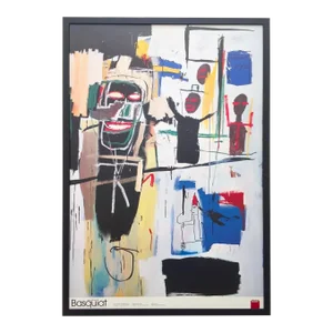 Jean Michel Basquiat Vintage 1999 Lithograph Print Large Framed Museum Exhibition Poster " Peel Quickly " 1984