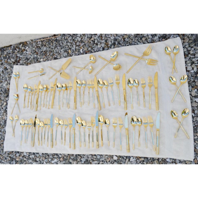 Metal Contemporary Modern Flatware Stainless Steel Gold Tone Korea 82 Piece Collection For Sale - Image 7 of 18
