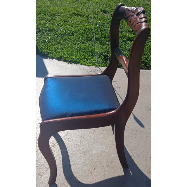 Vintage Craftique Solid Mahogany Carved "Rose Back" Side Chair - Freshly Reupholstered For Sale - Image 4 of 10