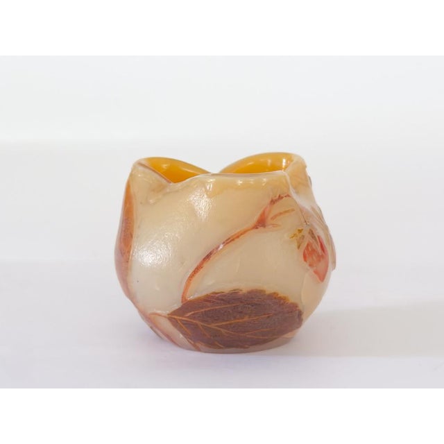 This petite Art Nouveau vase, designed by François-Théodore Legras and produced by Verrerie Legras, features a rounded...