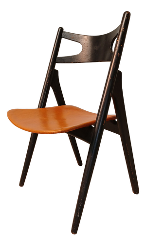 Sawbuck Chair in Original Leather by Hans J. Wegner for Carl Hansen & Søn, 1950s