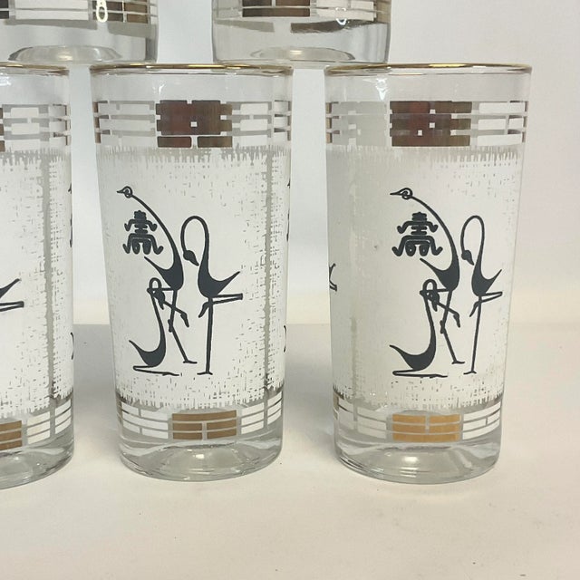 Mid 20th Century Mid-Century Boho Chic Abstract Flamingos Glassware - Set of 5 For Sale - Image 5 of 10