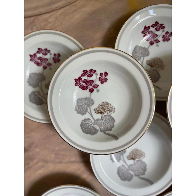 Ceramic Vintage Noritake Geranium Burgundy and Gray 5 5/8” Small Berry Bowls - Set of Nine (9) For Sale - Image 7 of 8