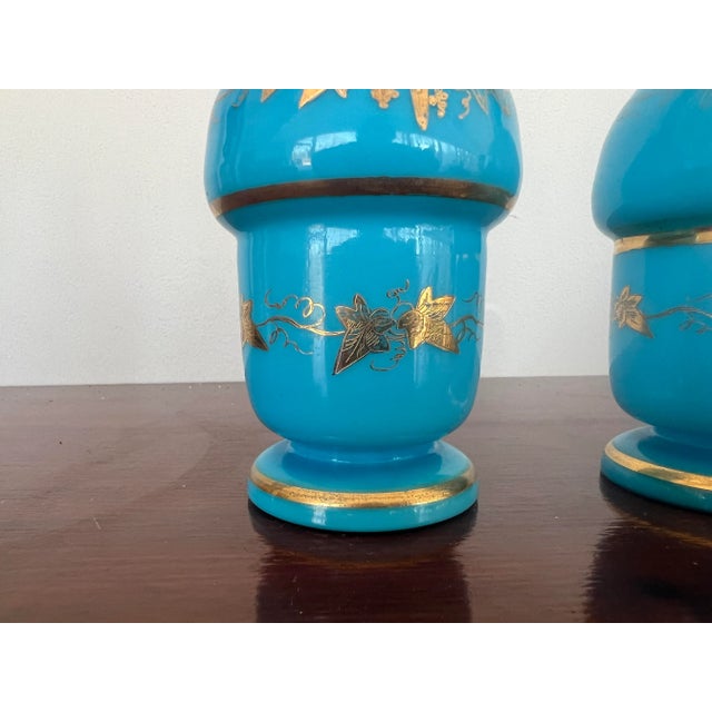 Metal Pair, French Opaline & Gilt Decorated Vases For Sale - Image 7 of 9