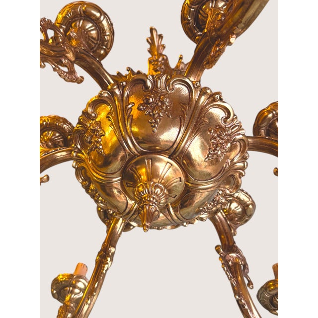 Antique Italian Baroque Style Ornate Figural Ormolu Brass Chandelier 12 Light For Sale - Image 4 of 13