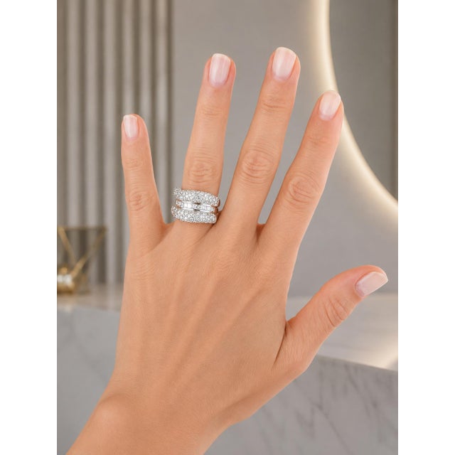 Italian 18k White Gold Diamond Crossover Ring, 3.74 Carats, Size 5.75 For Sale - Image 13 of 13