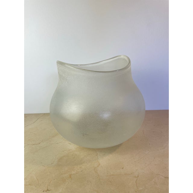 Vintage hand-blown art glass vase in the Scavo technique — a sandblasted, textured finish developed by Murano glasshouses...