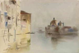 Carlo Ravagnan, View of Venice, Watercolor, 1970s