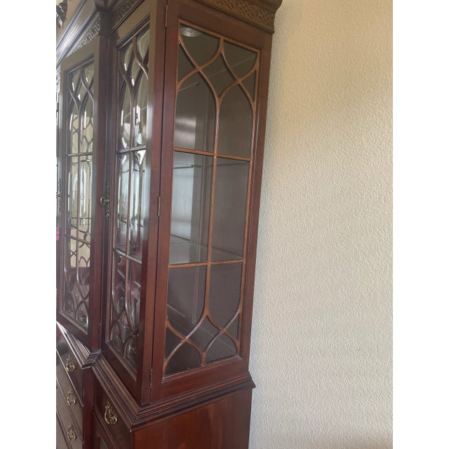 Brown 1998 Knob Creek Breakfront China Bookcase Lighted Curved Glass Doors For Sale - Image 8 of 10