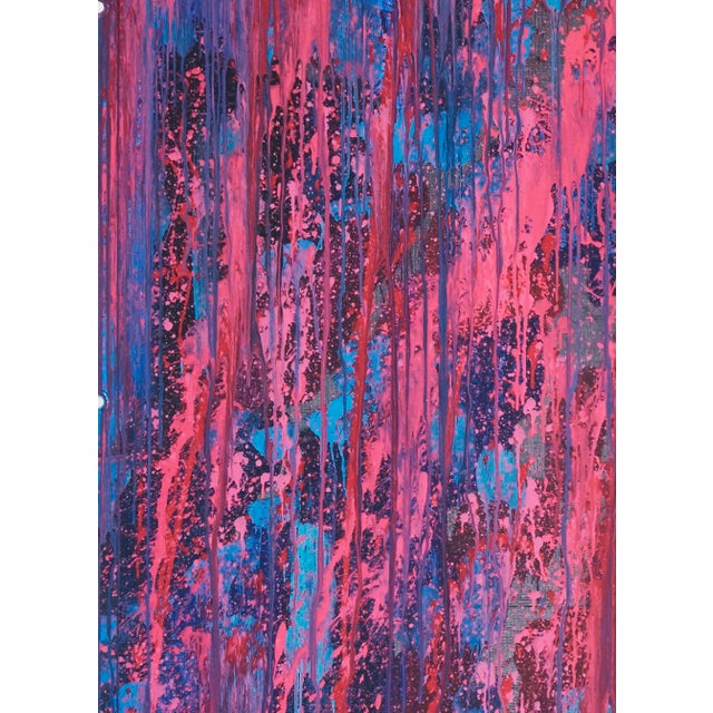 Red "Pink Red Cyan Blue 2" Large Abstract Acrylic Painting by Simon Findlay For Sale - Image 8 of 8