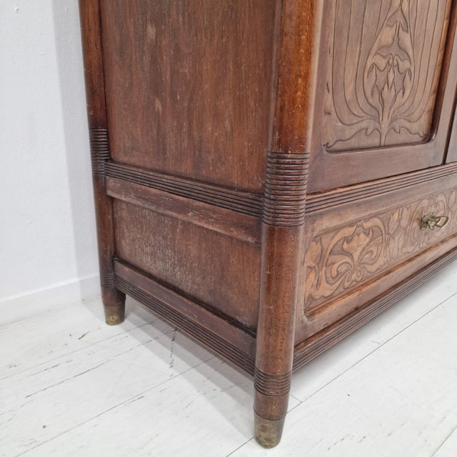 Viennese Art Nouveau Walnut Wardrobe with Floral Marquetry from Jacob & Josef Kohn, 1890s For Sale - Image 6 of 18