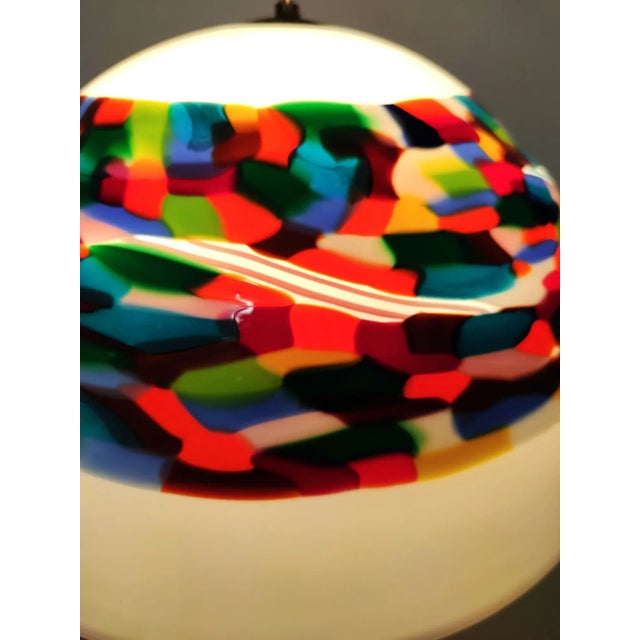 Green Postmodern White and Colored Blown Glass and Chrome-Plated Metal Pendant Light from La Murrina, 1980s For Sale - Image 8 of 11