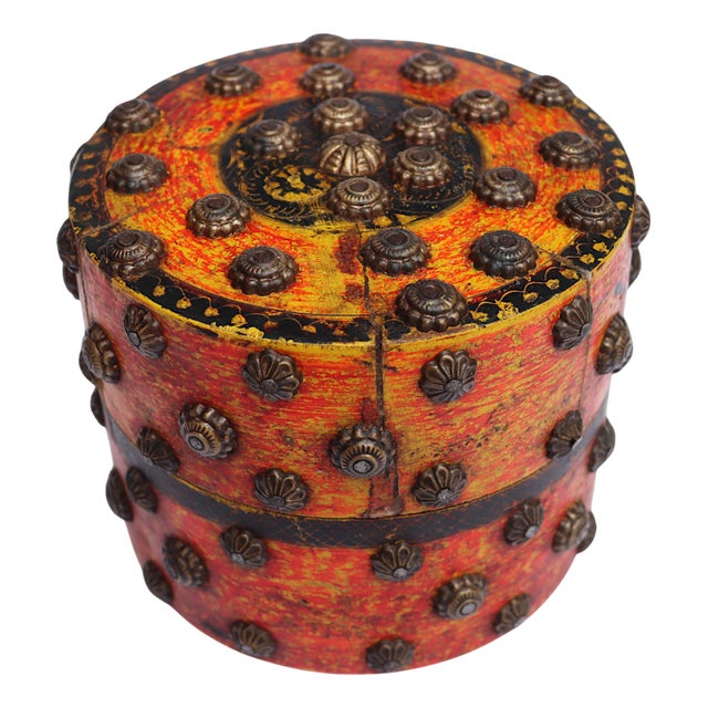 Handpainted Wooden Lacquerware Spice Box, 1950s For Sale