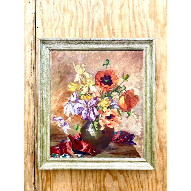 Amethyst Midcentury Signed Original Floral Oil Painting For Sale - Image 8 of 12