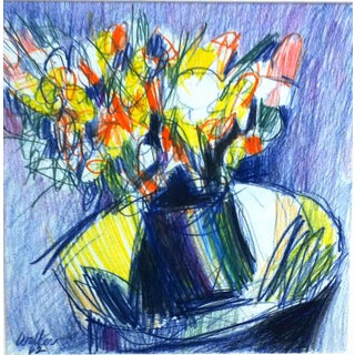 Clay Walker Vintage "Flowers" Drawing on Paper For Sale