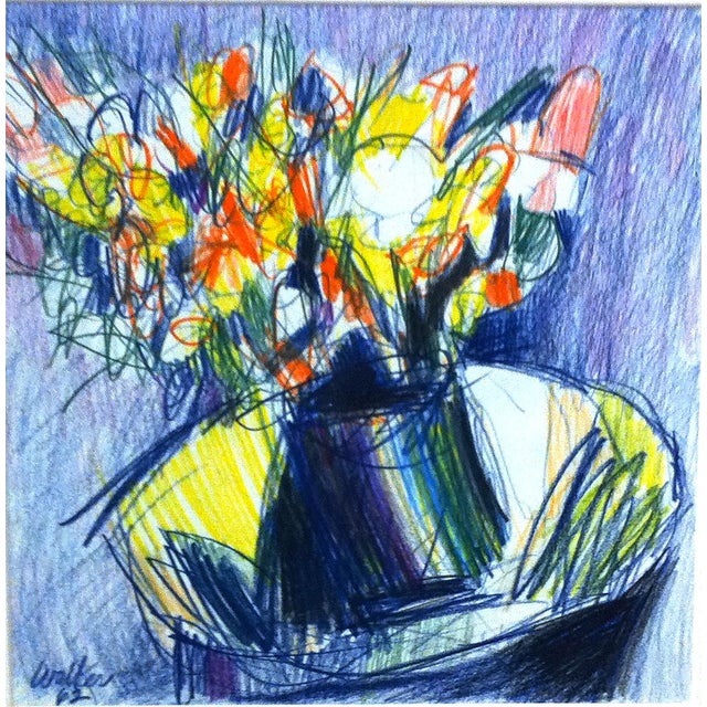 Clay Walker Vintage "Flowers" Drawing on Paper For Sale