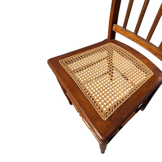 1920's Victorian American Chestnut Cane Seat Side Desk Chair For Sale - Image 11 of 17