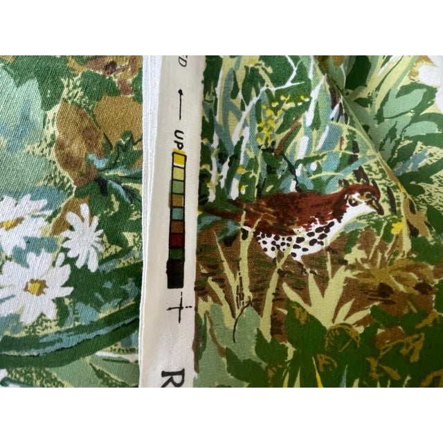 5 Yds VTG MCM Riverdale Screenprint Floral Cotton Fabric '76. Green, White, For Sale - Image 4 of 8