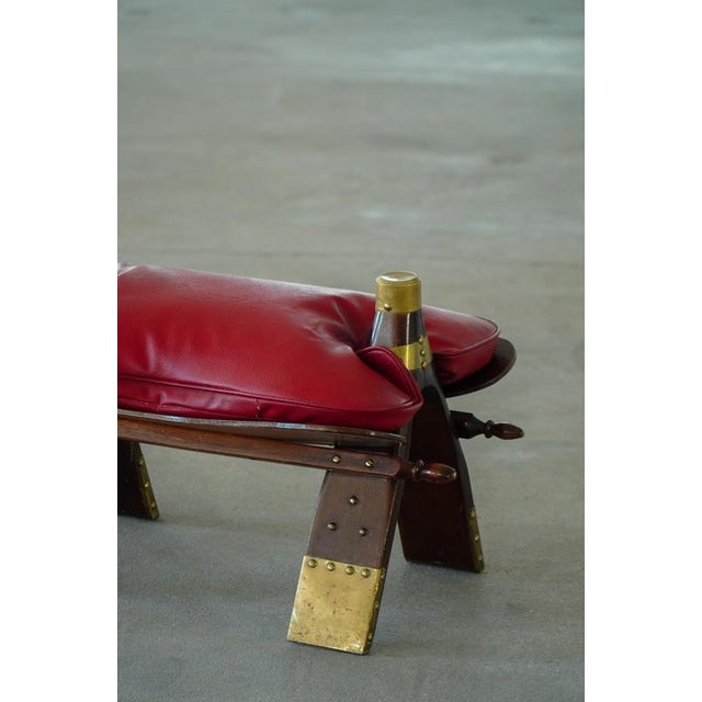 Moroccan Camel Saddle Stool in Stained Wood, Brass and Leather, North Africa, 1980 For Sale - Image 18 of 18